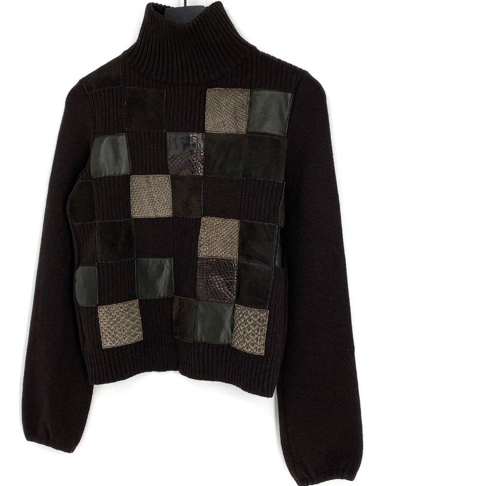 Maurizio Pecoraro Wool Leather Patchwork Sweater - image 3